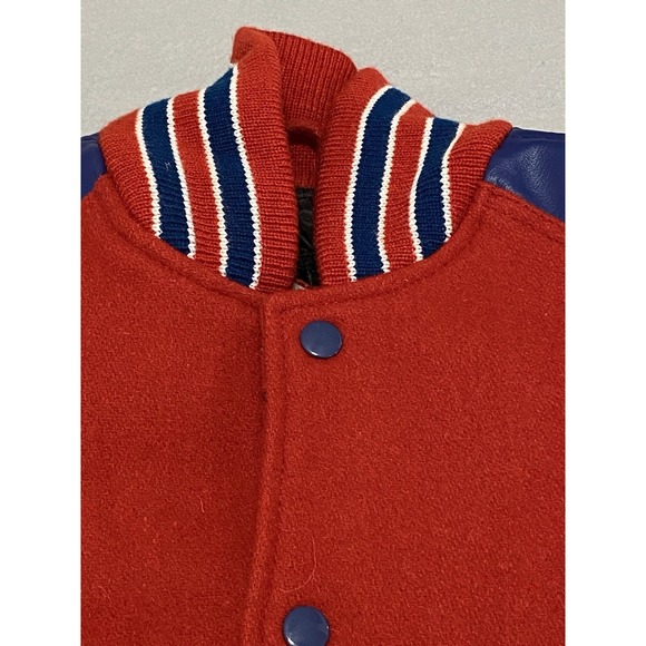 OMNI SPORTS Men's WOOL / LEATHER SLEEVE RED/BLUE VARSITY LETTERMAN JACKET - S - Picture 9 of 12